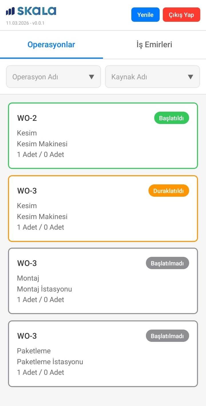 Skala Operatör mobil uygulaması ekranı